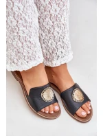 Kožené Pantofle S Dekorací Na Plochém Podpatku Zazoo model 21682278 Černé - Boto Kožené Pantofle S Dekorací Na Plochém Podpatku Zazoo model 21682278 Černé - Boto