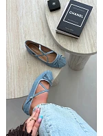 Dámské baleríny s a pásky v džínové barvě model 22309407 - Boto