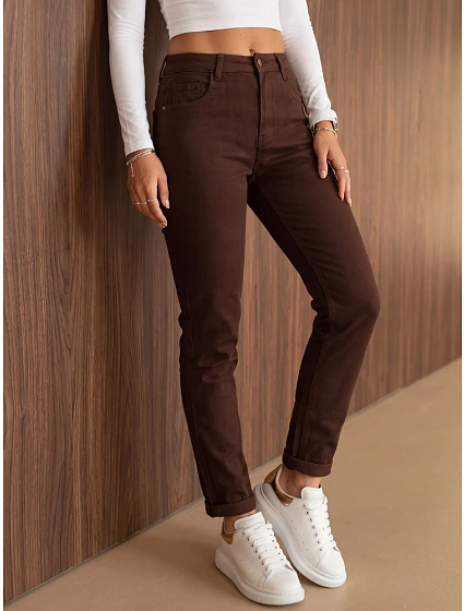 Jeansy damskie mom fit z wysokim stanem brązowe FashionStreet UY3266 Jeansy damskie mom fit z wysokim stanem brązowe FashionStreet UY3266