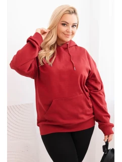 Dámská mikina s kapucí a model 21750300 Plus Size z bavlny bordová - K-Fashion