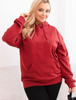 Dámská mikina s kapucí a model 21750300 Plus Size z bavlny bordová - K-Fashion