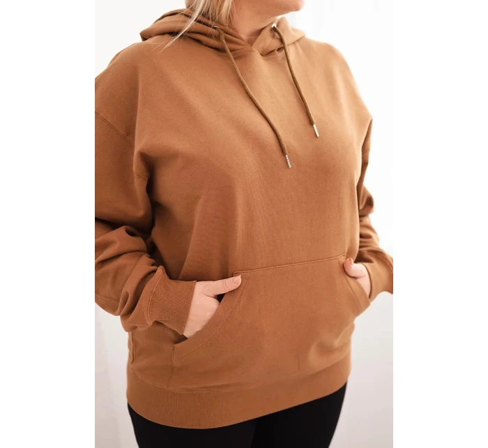 Dámska bavlnená mikina s kapucňou a klokankou v nadmernej veľkosti Camel Dámska bavlnená mikina s kapucňou a klokankou v nadmernej veľkosti Camel