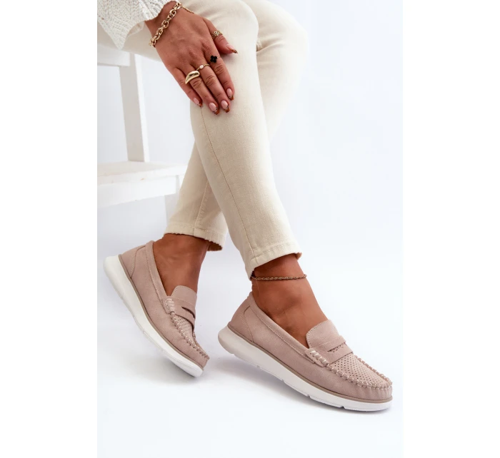Sametové mokasíny na platformě model 21655642 Beige - SERGIO LEONE