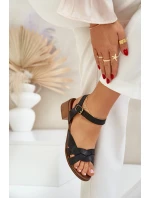 Kožené Sandály Na Podpatku  Černé model 21684026 - Zazoo