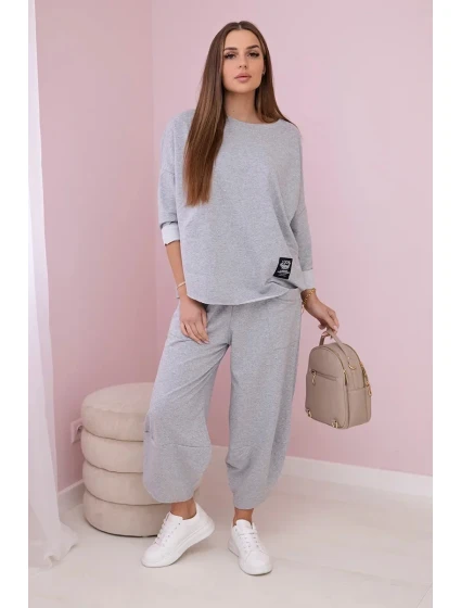 Bavlněná mikina kalhoty set světle šedá