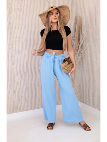 Kalhoty s širokým pasem modrý