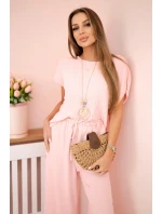 Viskózový komplet plisovaná halenka + kalhoty pudrově růžová Viskózový komplet plisovaná halenka + kalhoty pudrově růžová