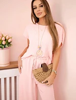 Viskózová súprava skladaná blúzka + nohavice púdrovo ružová