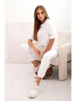 Dámska súprava z viskózy s krátkymi rukávmi a nohavicami ecru