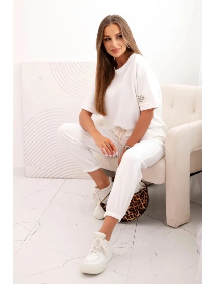 Dámska súprava z viskózy s krátkymi rukávmi a nohavicami ecru