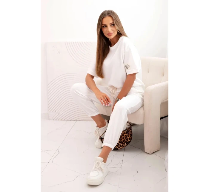 Dámska súprava z viskózy s krátkymi rukávmi a nohavicami ecru