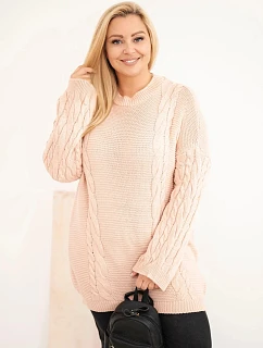 Dámsky sveter vo veľkosti Plus Size s copánkovým vzorom, tmavo pudrovoružová