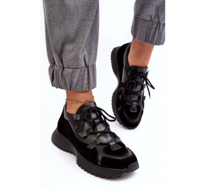 Dámské kožené sportovní boty model 21638349 černé - Zazoo