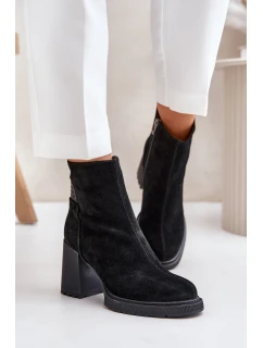 Zamszowe Botki Na Słupku Ocieplane D&A CR42-106 Czarne