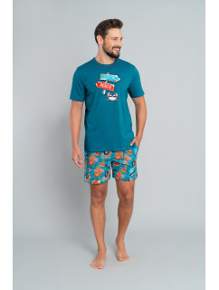 Pánske pyžamo Krab, krátky rukáv, krátke nohavice - teal/print