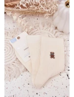 Dámske teplé ponožky s vlnou a motívom medvedíka - ecru Dámske teplé ponožky s vlnou a motívom medvedíka - ecru