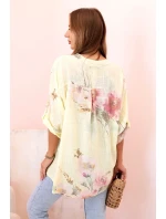 Dámska bavlnená blúzka s kvetinovým vzorom a gombíkmi žltá