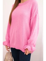 Dámsky sveter z mohéru a vlny voľného strihu ružovej farby