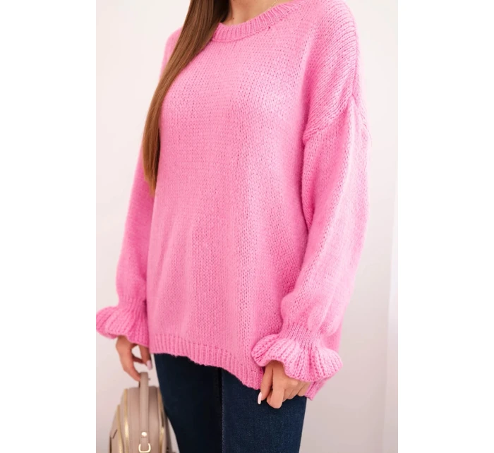 Dámsky sveter z mohéru a vlny voľného strihu ružovej farby