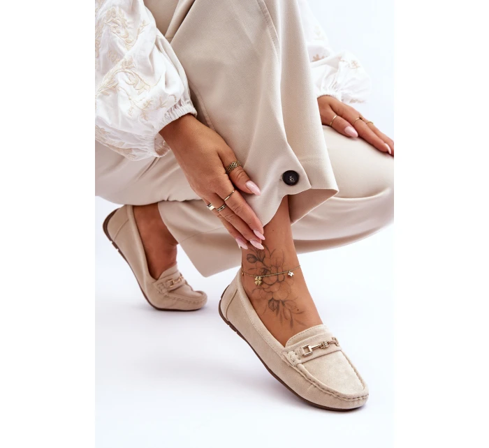 Damskie Klasyczne Zamszowe Mokasyny Beżowe Corinell