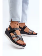 Zazoo 40397 Damskie Skórzane Sandały Na Platformie Czarne