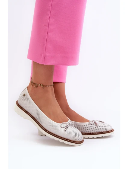 Ażurowe Baleriny Damskie Ze Skóry Naturalnej Maciejka P6509-11 Białe