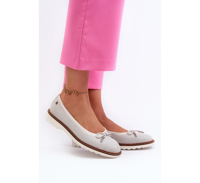 Ażurowe Baleriny Damskie Ze Skóry Naturalnej Maciejka P6509-11 Białe
