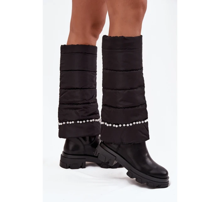 Dámské zateplené kozačky s korálky Černé model 21714755 - Boto