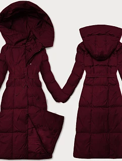 Dámská zimní bunda ve vínové bordó barvě s páskem model 21428664 - J.STYLE