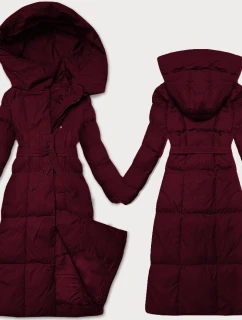 Dámská zimní bunda ve vínové bordó barvě s páskem model 21428664 - J.STYLE
