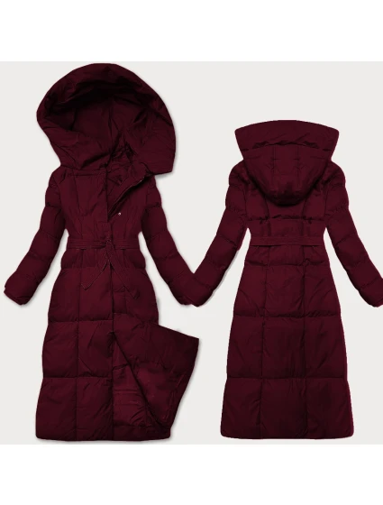 Dámská zimní bunda ve vínové bordó barvě s páskem model 21428664 - J.STYLE