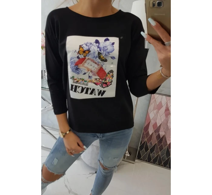 Halenka s grafikou 3D Watch černá Halenka s grafikou 3D Watch černá