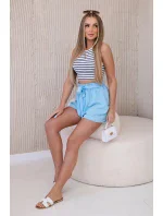 Viskózové šortky zavazované v pase modrý