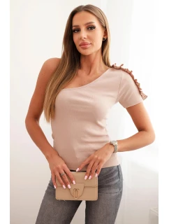 Dámská bavlněná blůza na jedno rameno s volánem béžová