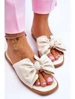 Dámské kožené pantofle s mašlí Bílé model 21616482 - EVENTO