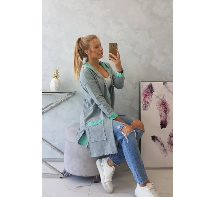 Dvojfarebná pláštenka s kapucňou 21679 mätová+šedá - Kesi