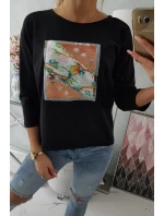 Blúzka s 3D grafikou vtáka čierna