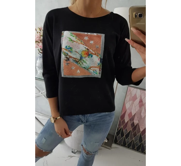 Blúzka s 3D grafikou vtáka čierna