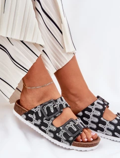 Klapki Damskie Z Klamrami I Brokatem S.Barski RB51-006 Czarne