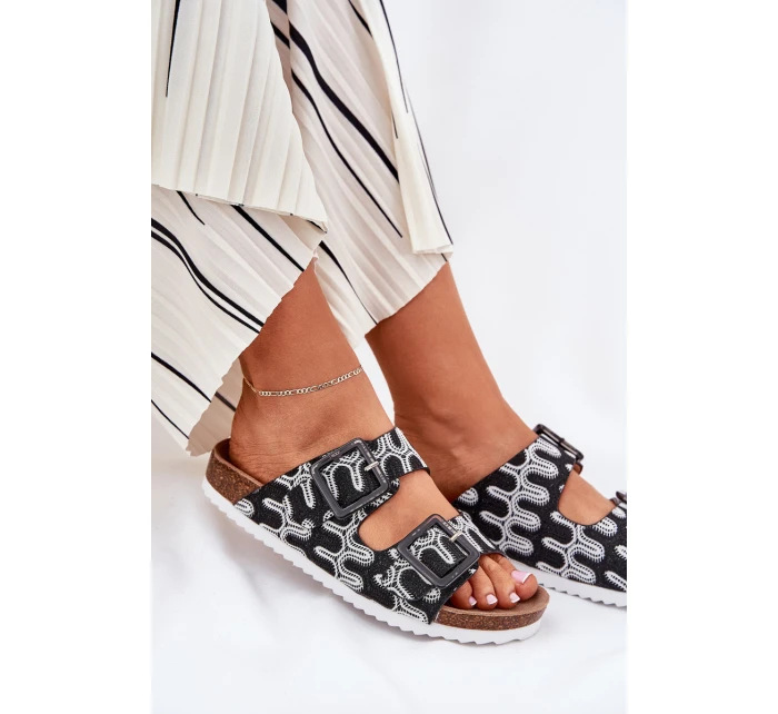 Klapki Damskie Z Klamrami I Brokatem S.Barski RB51-006 Czarne Klapki Damskie Z Klamrami I Brokatem S.Barski RB51-006 Czarne