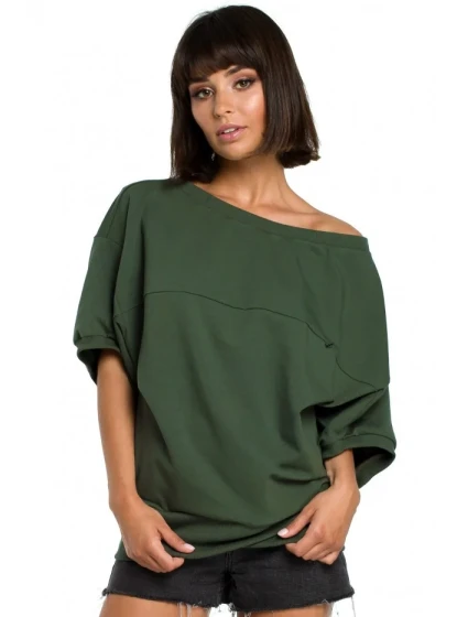 B079 Blúzka v nadmernej veľkosti so zavinovacími detailmi - vojenská zelená