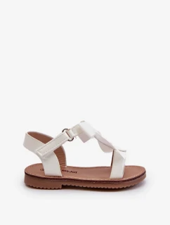 Lakované detské sandále s mašľou na suchý zips, biele Joratia