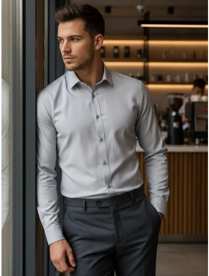 Pánská elegantní košile světle šedá Dstreet model 21968140 - FashionStreet