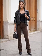 Jeansy damskie dzwony z paskiem z wysokim stanem brązowe FashionStreet UY3109 Jeansy damskie dzwony z paskiem z wysokim stanem brązowe FashionStreet UY3109