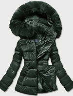 Dámska krátka lesklá zelená bunda (B8090-10)