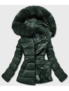 Dámska krátka lesklá zelená bunda (B8090-10)