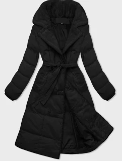 Čierny dámsky zimný kabát s kožušinovým golierom J Style (16M9168-392A)
