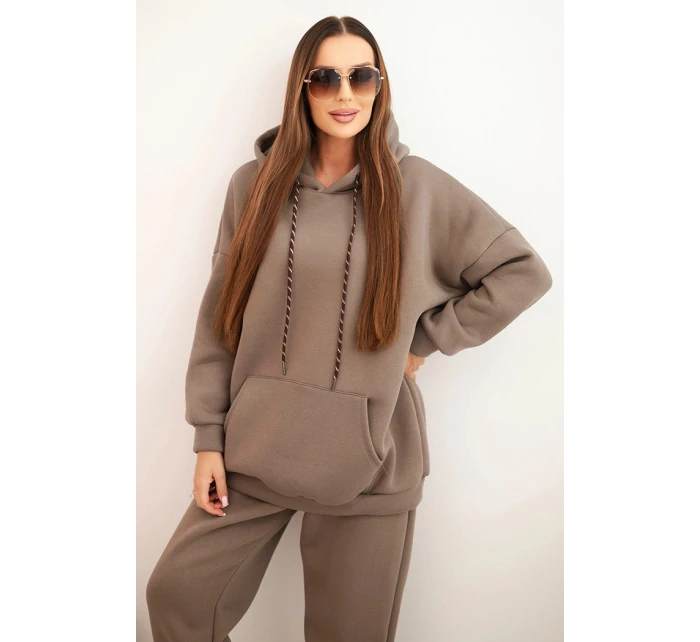 Dámský teplákový komplet model 21441630 z bavlny s kapucí fango - K-Fashion Dámský teplákový komplet model 21441630 z bavlny s kapucí fango - K-Fashion