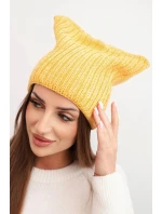 Dámska zimná vlnená čiapka s mačacím strihom z rebrovaného úpletu K419 žltá Dámska zimná vlnená čiapka s mačacím strihom z rebrovaného úpletu K419 žltá