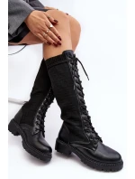 Dámské kozačky se šněrováním a elastickým svrškem černé model 21642236 - Boto